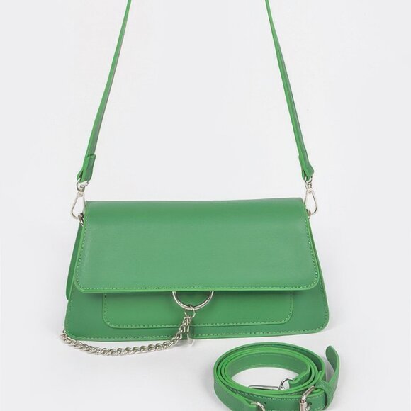 Faux Leather Chain Front Crossbody Bag